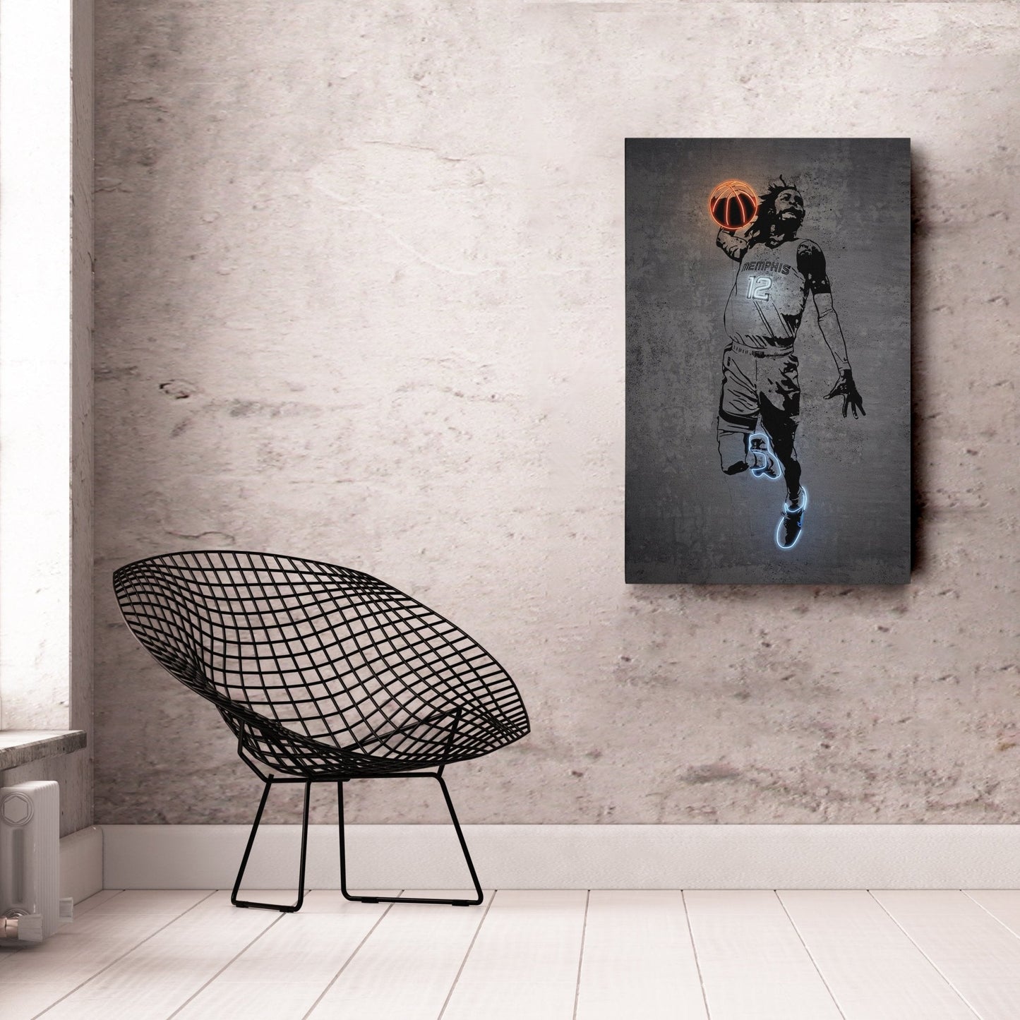 Ja Morant Neon Canvas Art | Modern Wall Decor for Grizzlies Fans