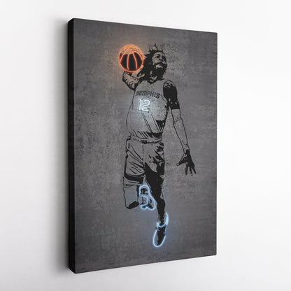 Ja Morant Neon Canvas Art | Modern Wall Decor for Grizzlies Fans