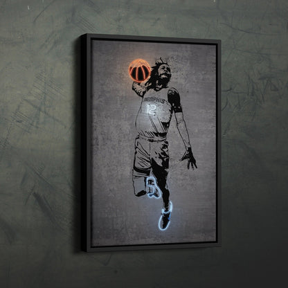 Ja Morant Neon Canvas Art | Modern Wall Decor for Grizzlies Fans