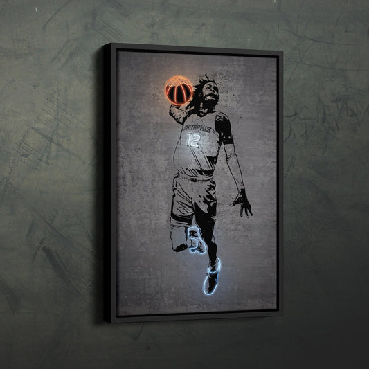 Ja Morant Neon Canvas Art | Modern Wall Decor for Grizzlies Fans