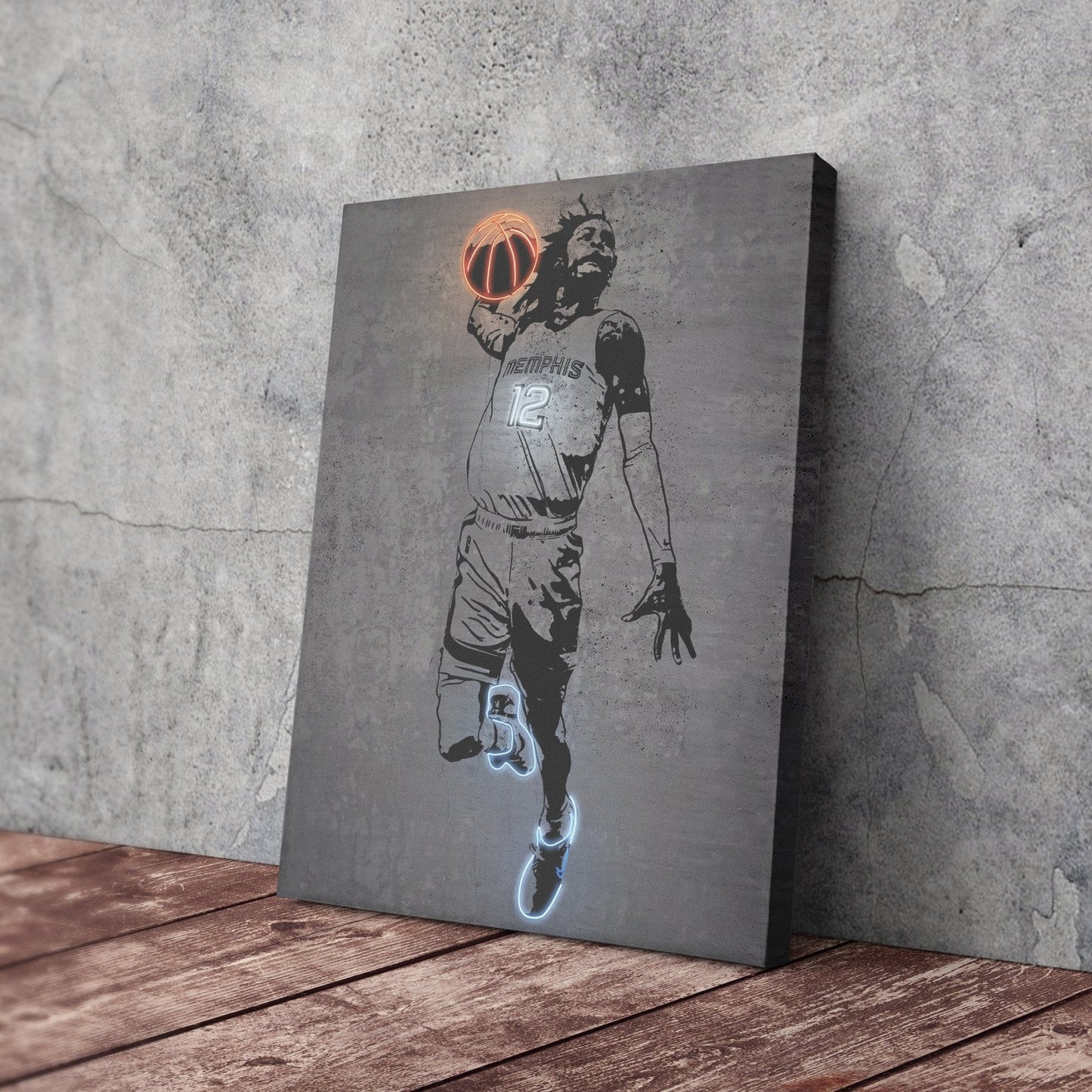 Ja Morant Neon Canvas Art | Modern Wall Decor for Grizzlies Fans