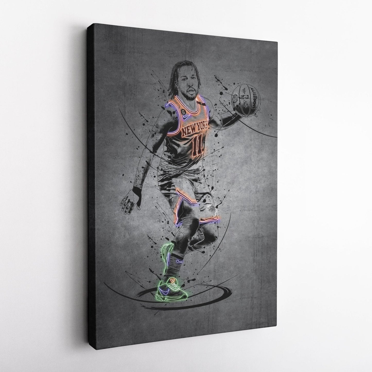 Jalen Brunson Neon Canvas Art | Modern Wall Decor for Knicks Fans