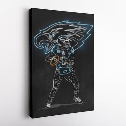 Jalen Hurts Neon Canvas Art | Eagles Wall Decor