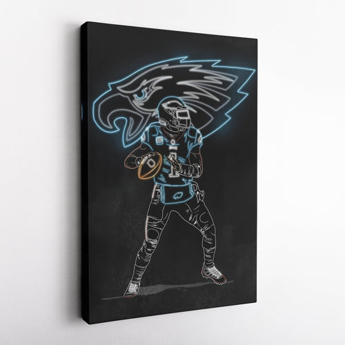 Jalen Hurts Neon Canvas Art | Eagles Wall Decor