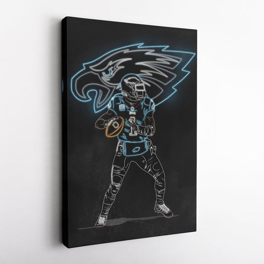Jalen Hurts Neon Canvas Art | Eagles Wall Decor