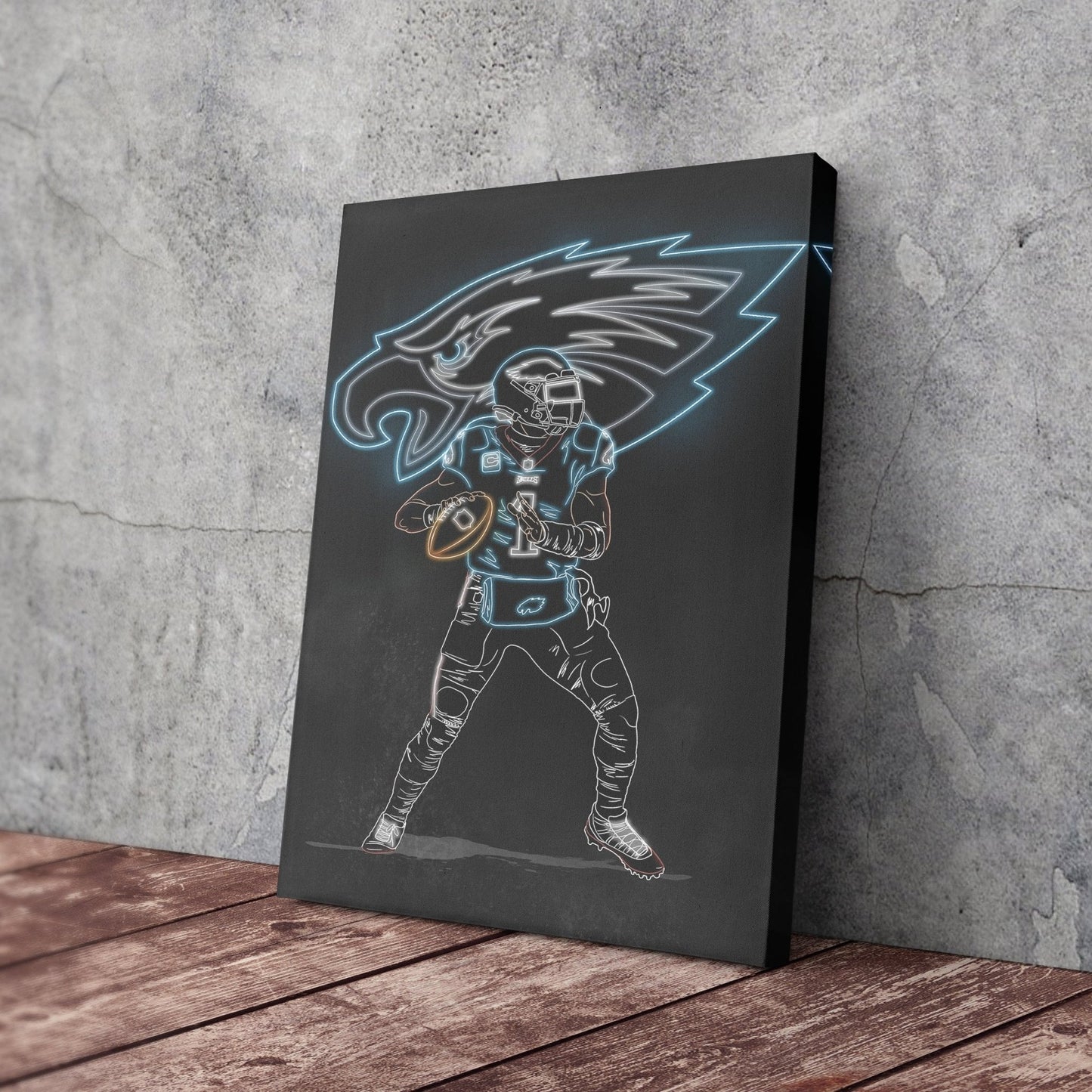 Jalen Hurts Neon Canvas Art | Eagles Wall Decor