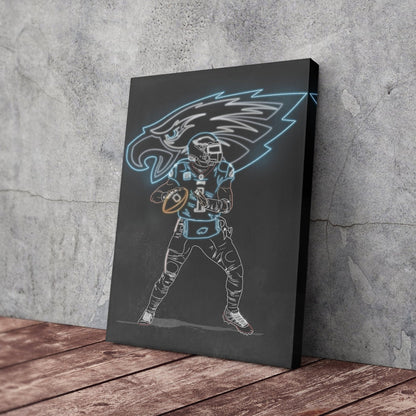Jalen Hurts Neon Canvas Art | Eagles Wall Decor