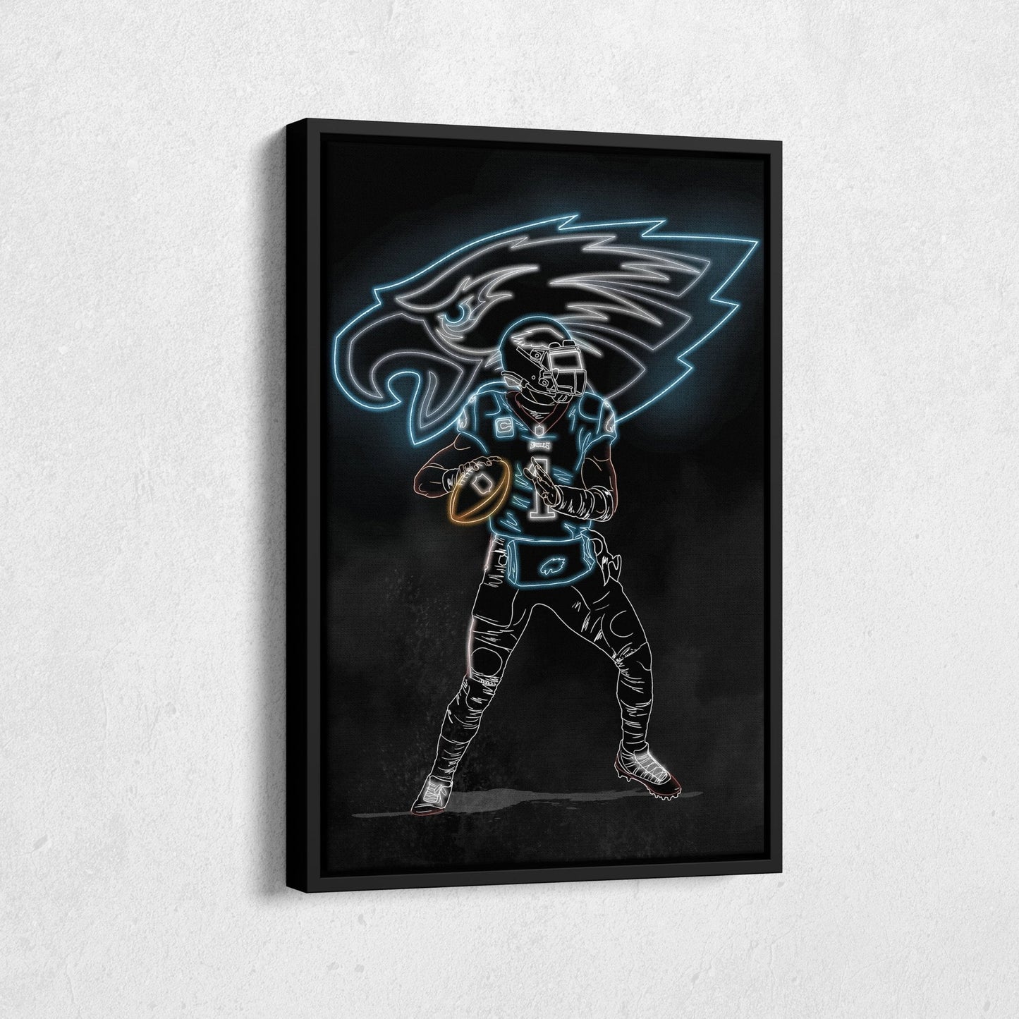 Jalen Hurts Neon Canvas Art | Eagles Wall Decor