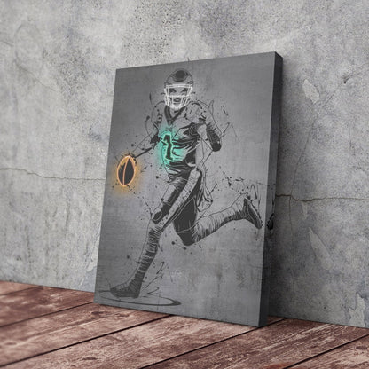 Jalen Hurts Neon Canvas Art | Modern Wall Decor for Eagles Fans
