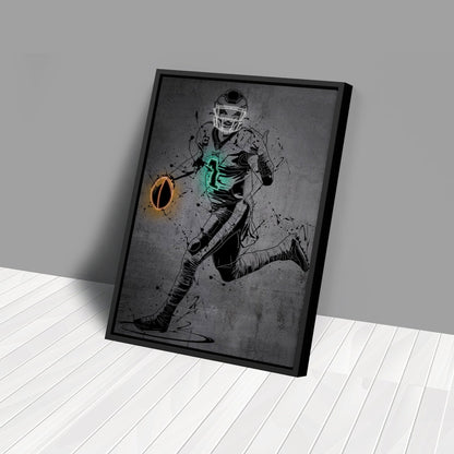 Jalen Hurts Neon Canvas Art | Modern Wall Decor for Eagles Fans