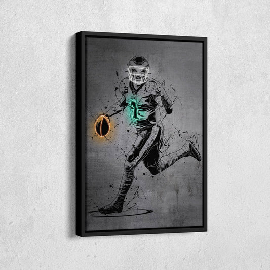 Jalen Hurts Neon Canvas Art | Modern Wall Decor for Eagles Fans