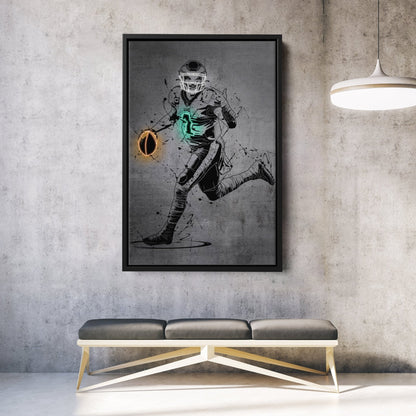 Jalen Hurts Neon Canvas Art | Modern Wall Decor for Eagles Fans