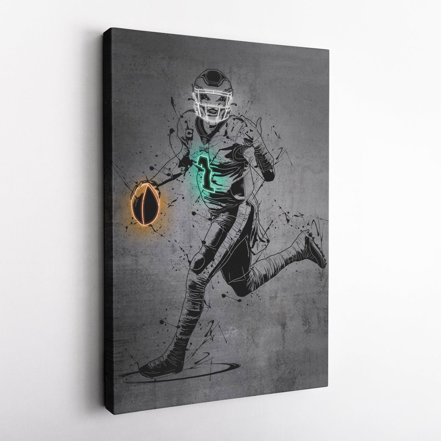 Jalen Hurts Neon Canvas Art | Modern Wall Decor for Eagles Fans