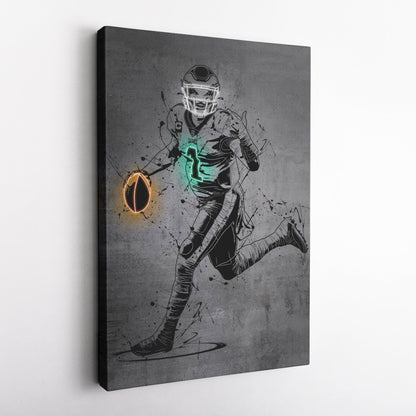 Jalen Hurts Neon Canvas Art | Modern Wall Decor for Eagles Fans