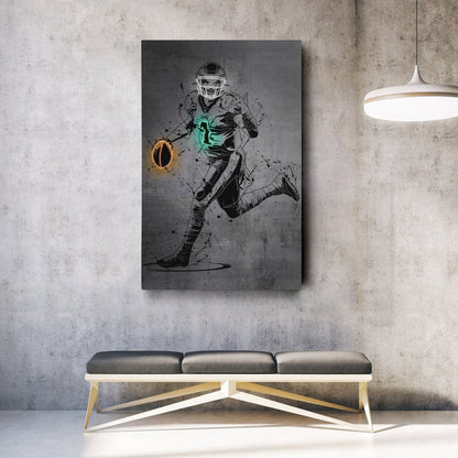 Jalen Hurts Neon Canvas Art | Modern Wall Decor for Eagles Fans