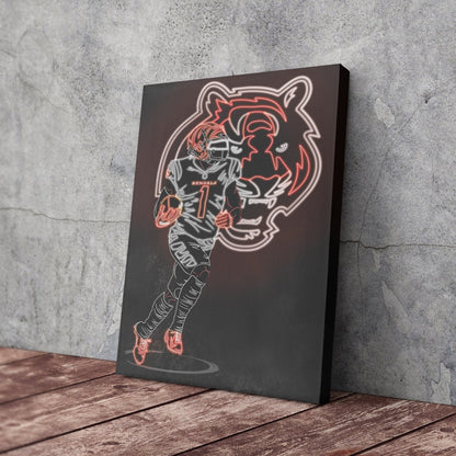 Ja'Marr Chase Neon Canvas Art | Bengals Wall Decor