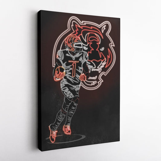 Ja'Marr Chase Neon Canvas Art | Bengals Wall Decor