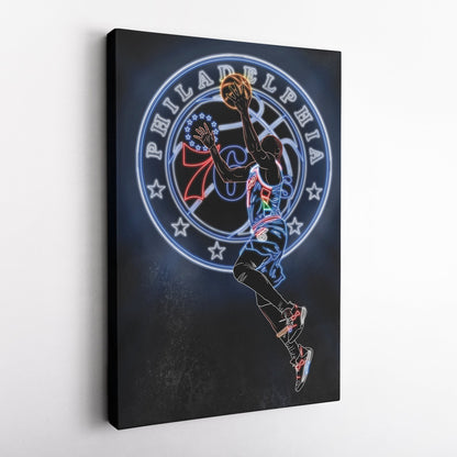 James Harden Neon Canvas Art | 76ers Wall Decor