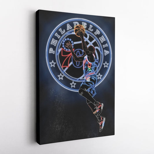 James Harden Neon Canvas Art | 76ers Wall Decor