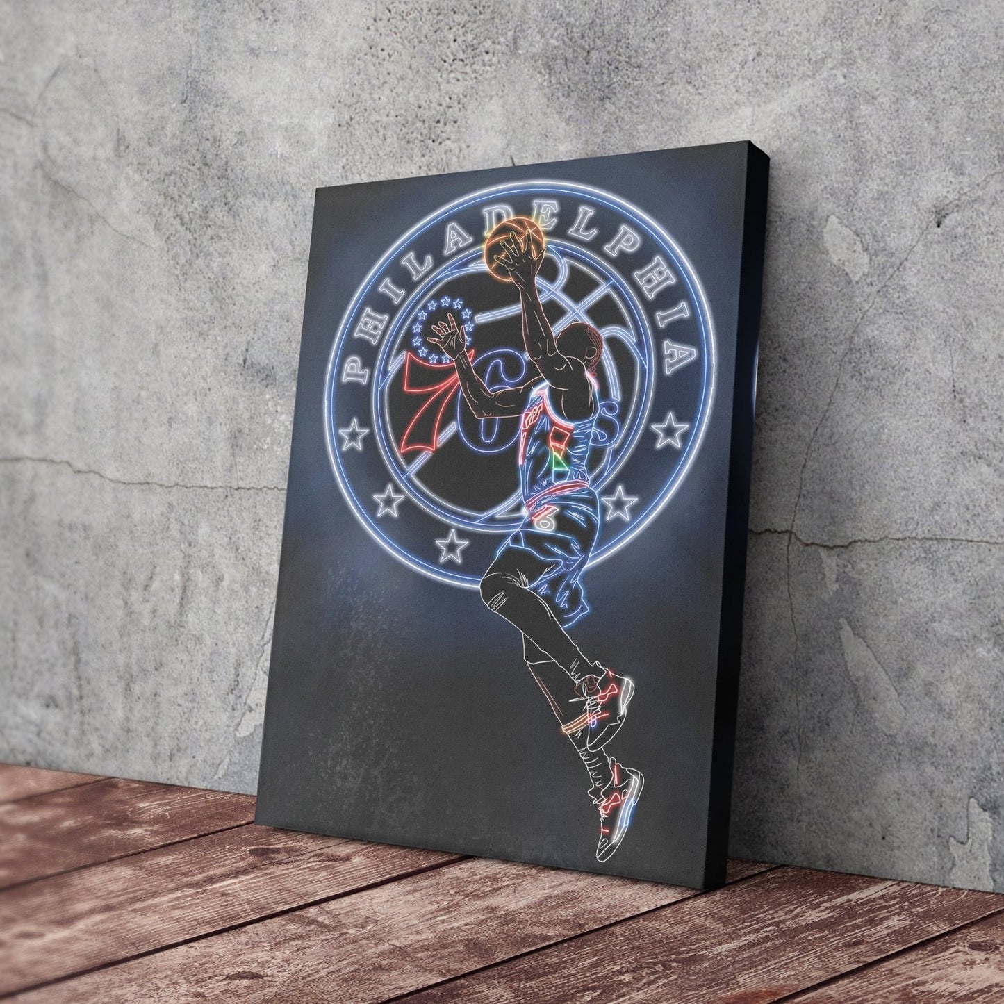 James Harden Neon Canvas Art | 76ers Wall Decor