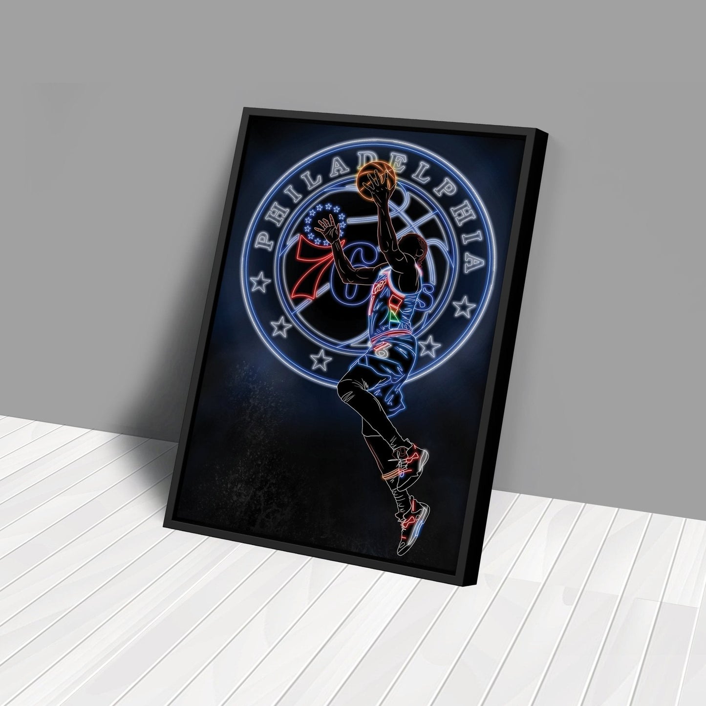 James Harden Neon Canvas Art | 76ers Wall Decor