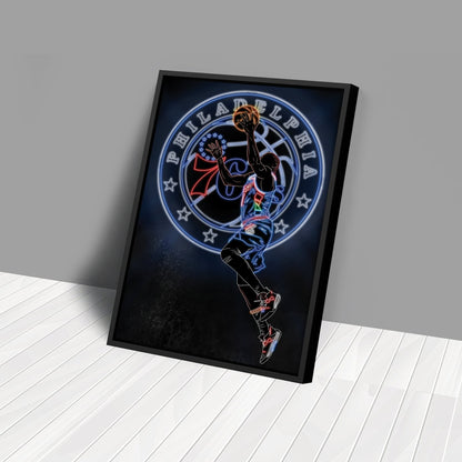 James Harden Neon Canvas Art | 76ers Wall Decor