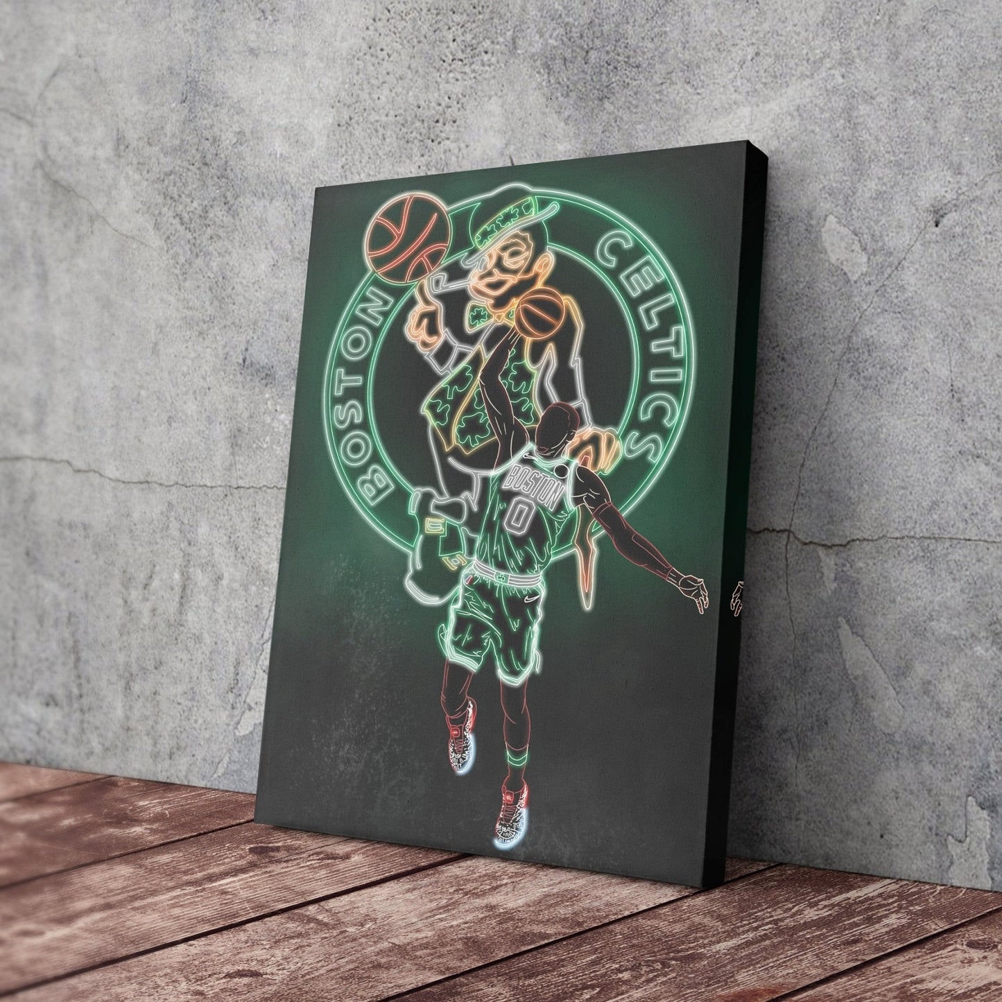 Jayson Tatum Neon Canvas Art | Celtics Wall Decor