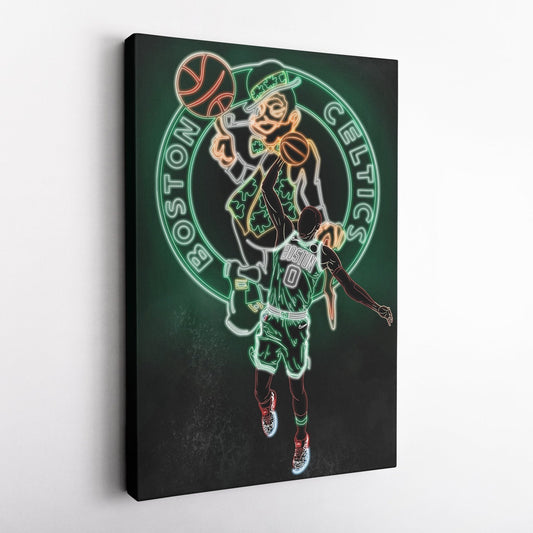 Jayson Tatum Neon Canvas Art | Celtics Wall Decor