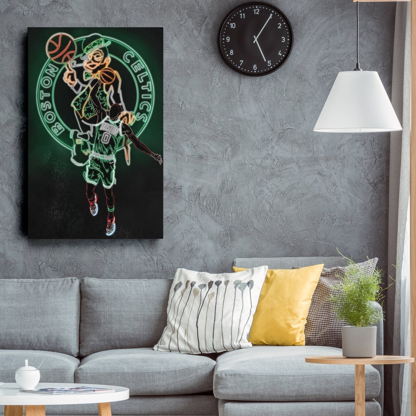 Jayson Tatum Neon Canvas Art | Celtics Wall Decor
