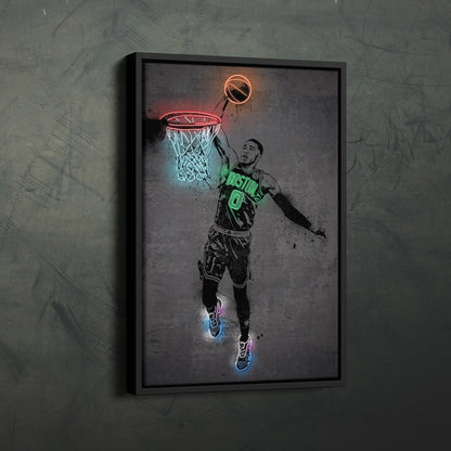 Jayson Tatum Neon Canvas Art | Modern Wall Decor for Celtics Fans