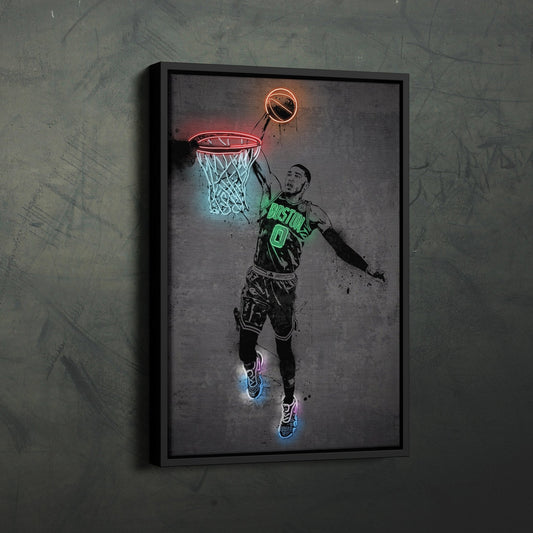 Jayson Tatum Neon Canvas Art | Modern Wall Decor for Celtics Fans