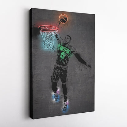 Jayson Tatum Neon Canvas Art | Modern Wall Decor for Celtics Fans