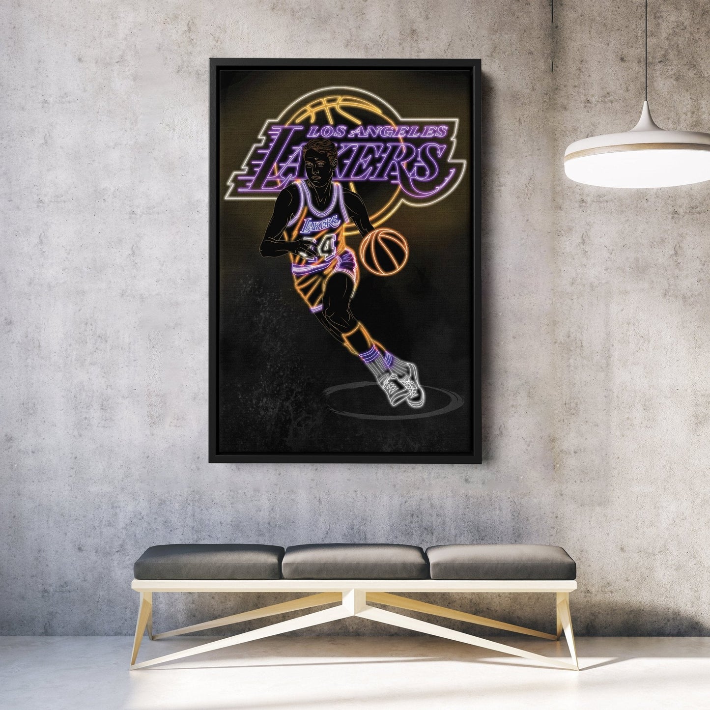 Jerry West Neon Canvas Art | Lakers Wall Decor