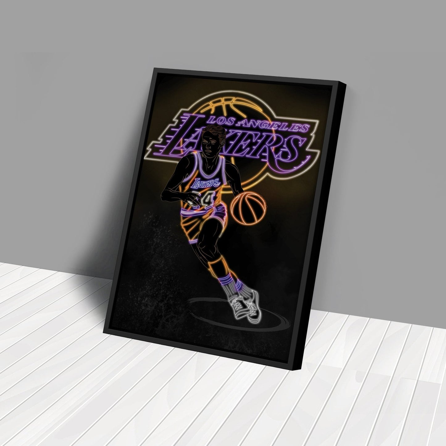 Jerry West Neon Canvas Art | Lakers Wall Decor