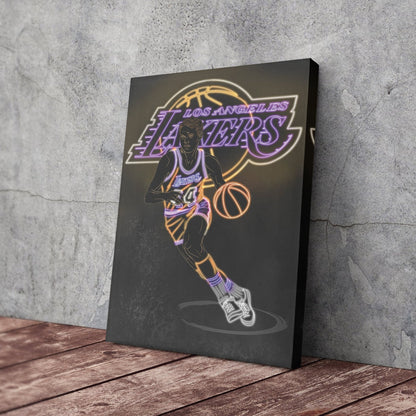 Jerry West Neon Canvas Art | Lakers Wall Decor