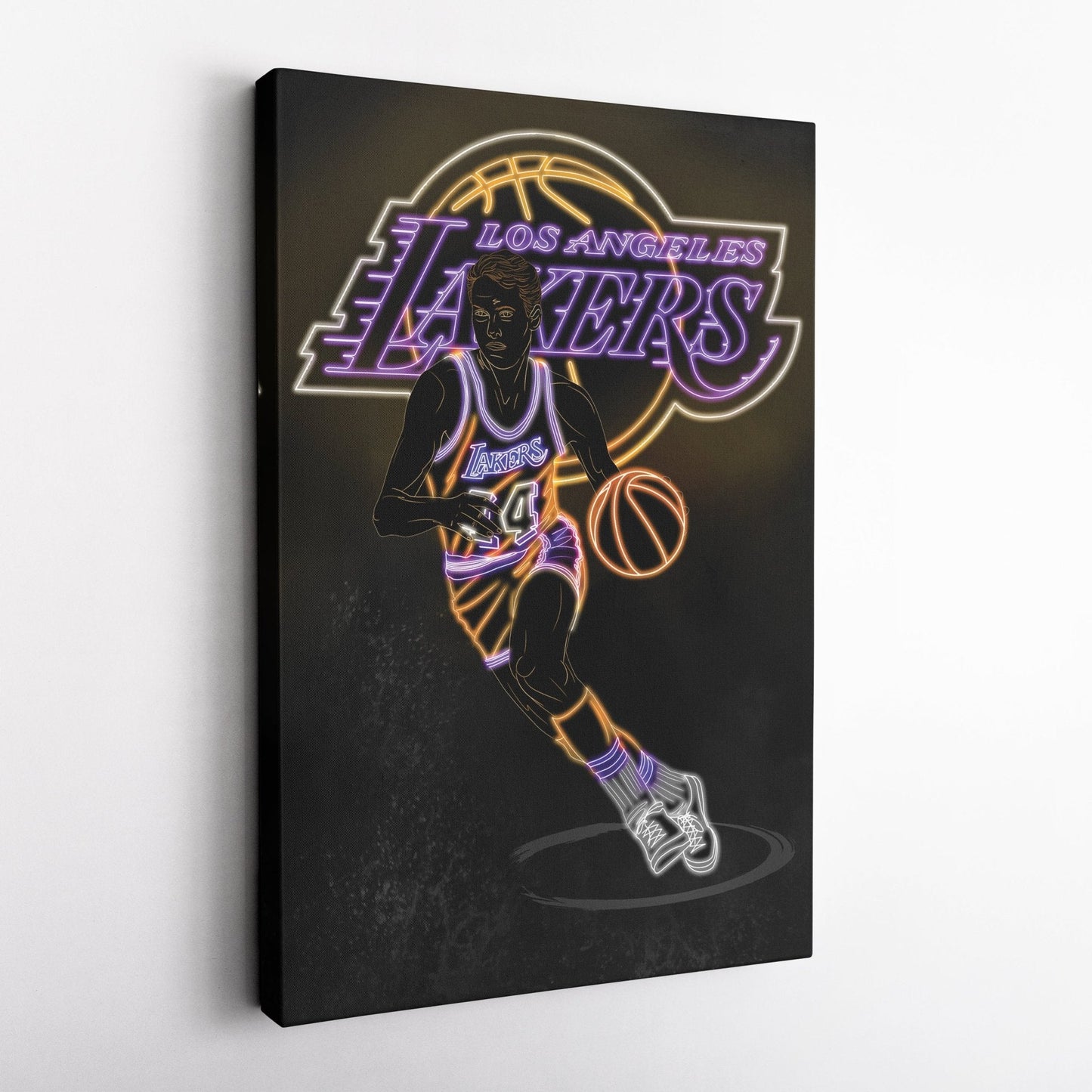 Jerry West Neon Canvas Art | Lakers Wall Decor