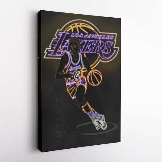Jerry West Neon Canvas Art | Lakers Wall Decor