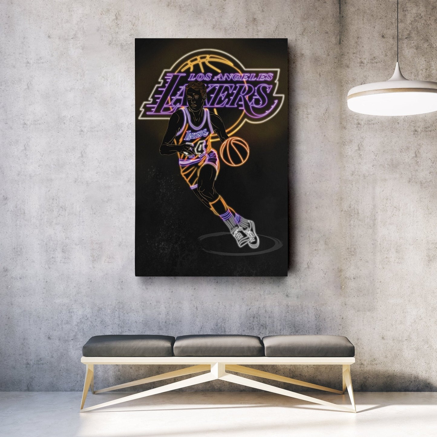 Jerry West Neon Canvas Art | Lakers Wall Decor