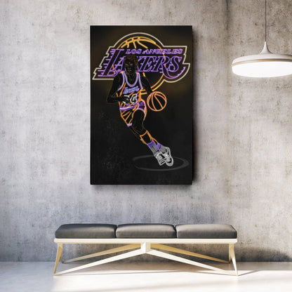 Jerry West Neon Canvas Art | Lakers Wall Decor