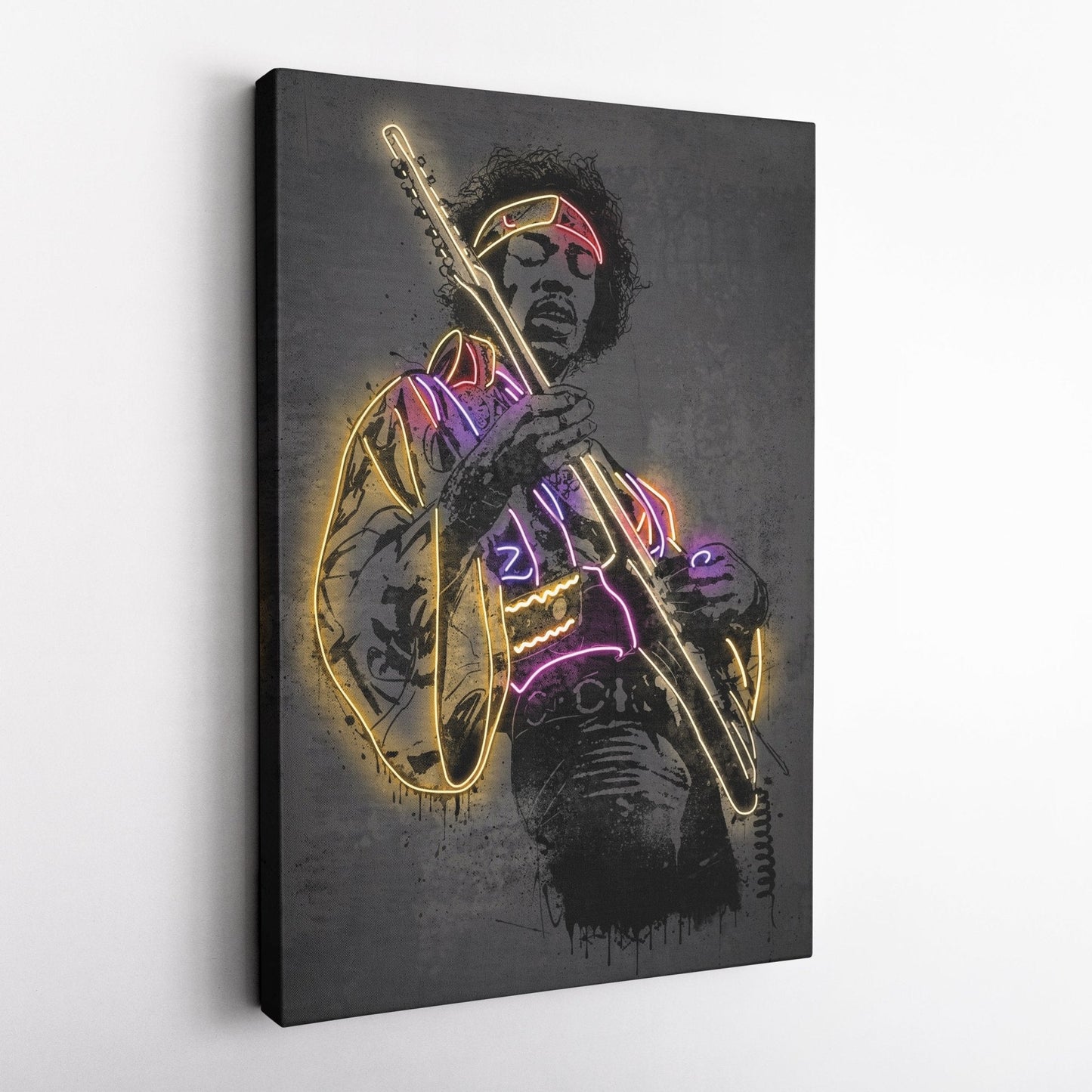 Jimi Hendrix Neon Canvas Art | Music Wall Decor