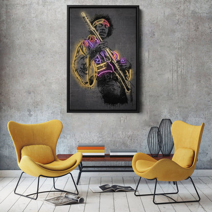 Jimi Hendrix Neon Canvas Art | Music Wall Decor