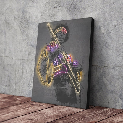 Jimi Hendrix Neon Canvas Art | Music Wall Decor
