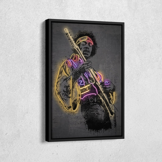 Jimi Hendrix Neon Canvas Art | Music Wall Decor