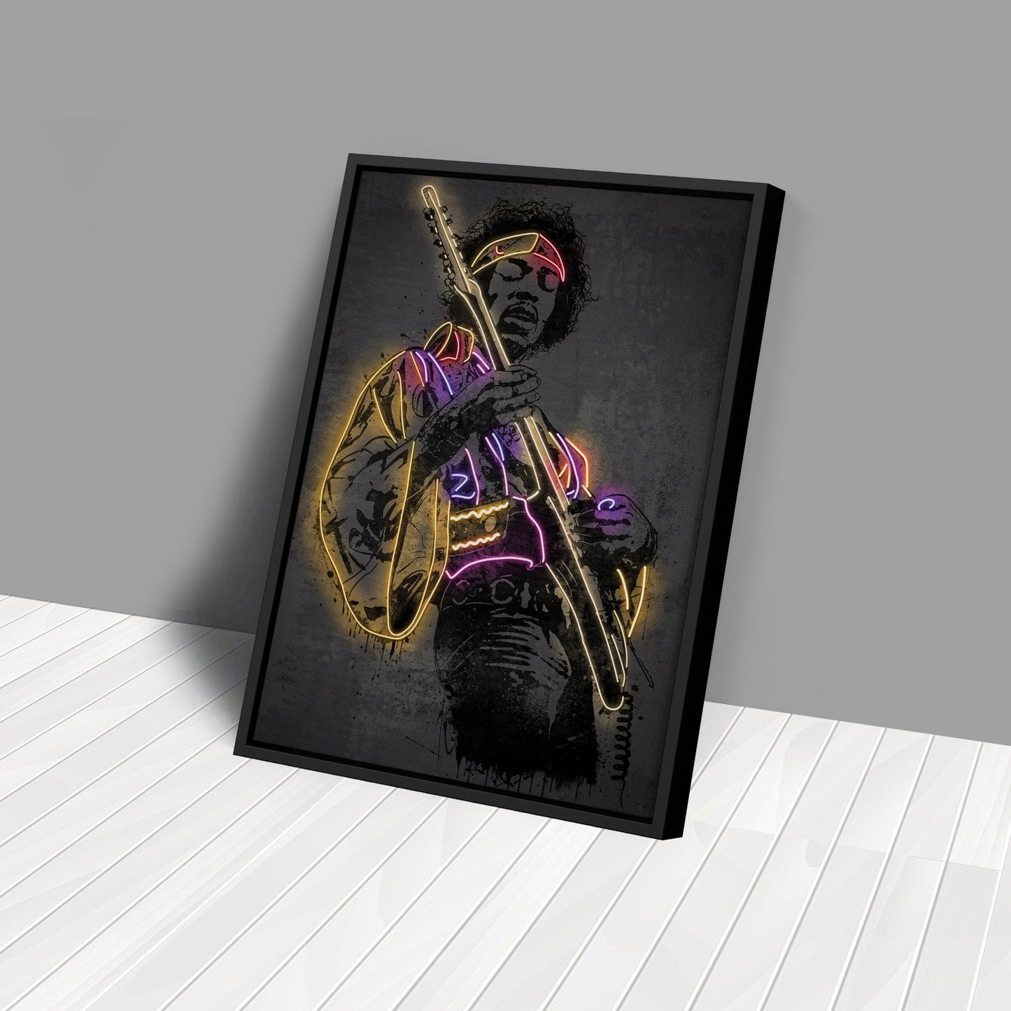 Jimi Hendrix Neon Canvas Art | Music Wall Decor