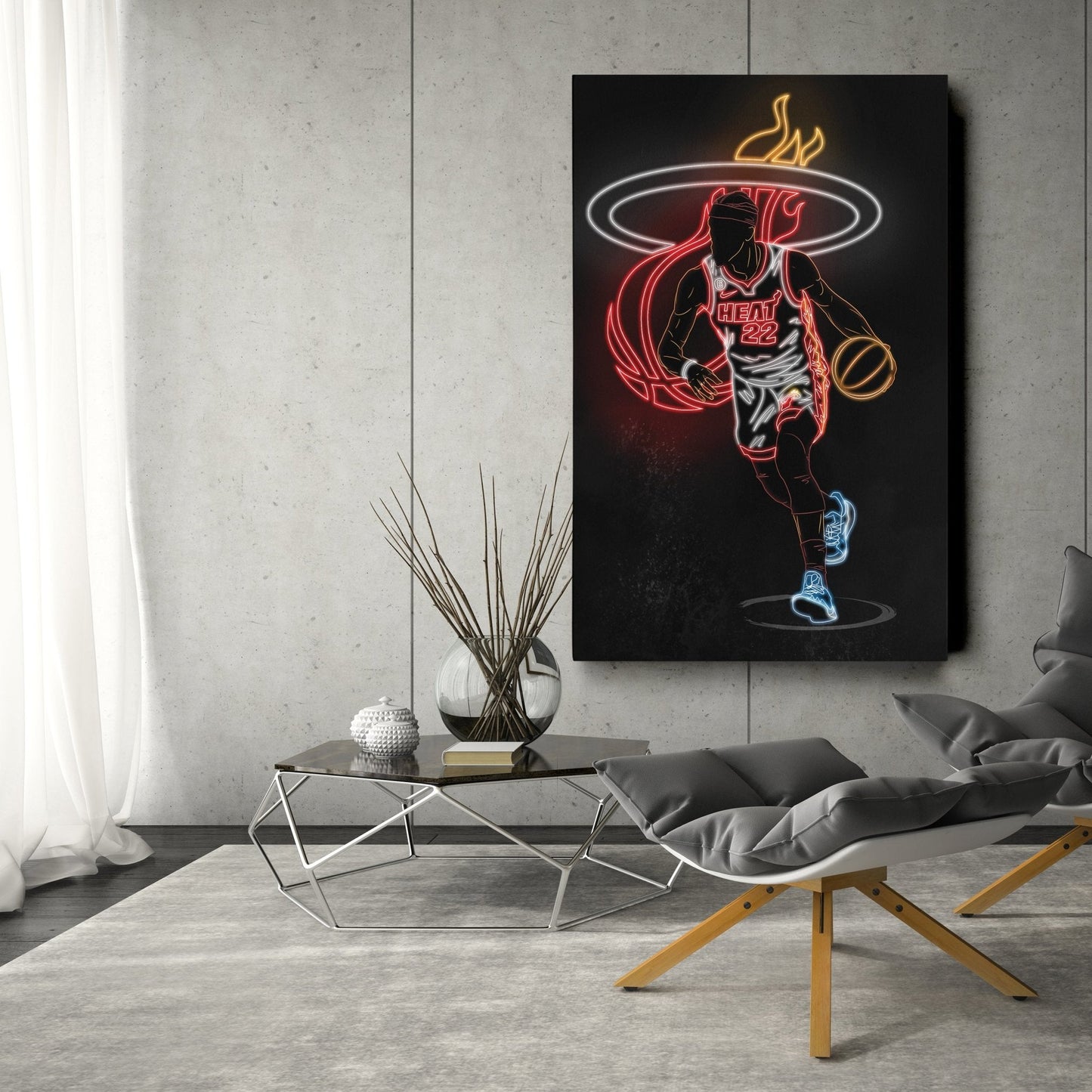 Jimmy Butler Neon Canvas Art | Heat Wall Decor