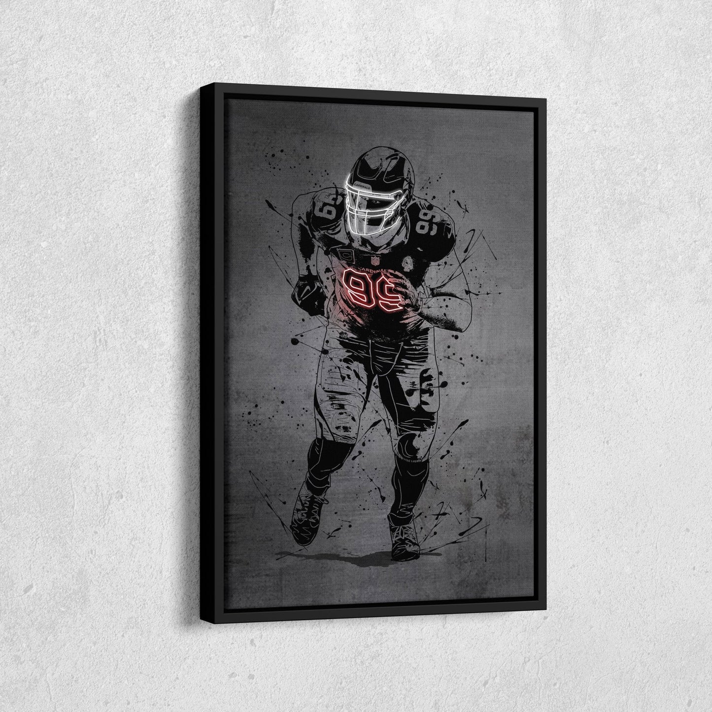 J.J. Watt Neon Canvas Art | Modern Wall Decor for Cardinals Fans