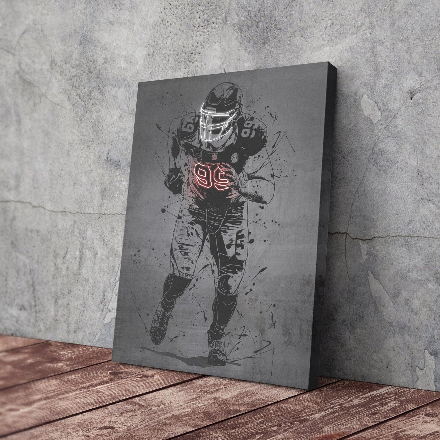 J.J. Watt Neon Canvas Art | Modern Wall Decor for Cardinals Fans