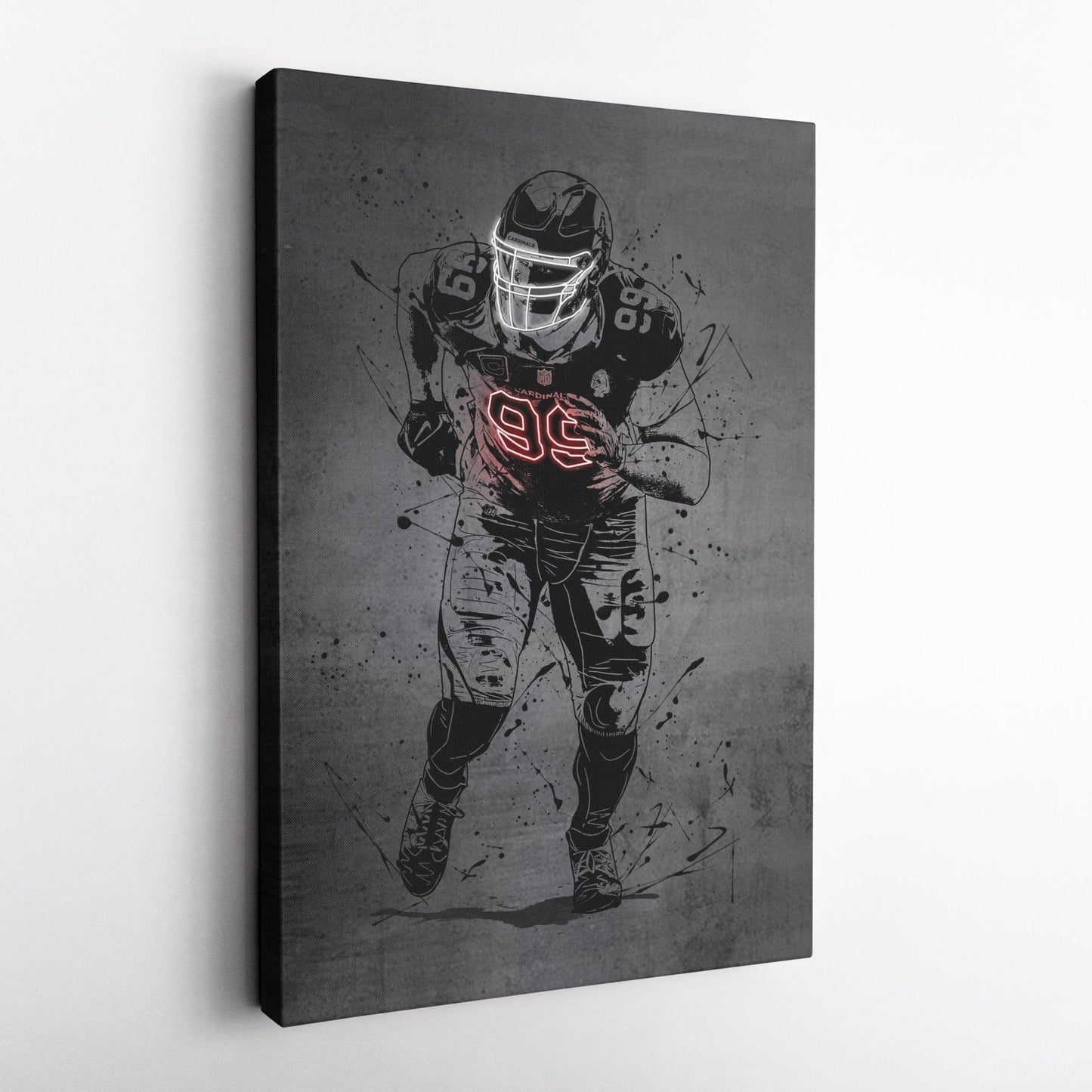 J.J. Watt Neon Canvas Art | Modern Wall Decor for Cardinals Fans