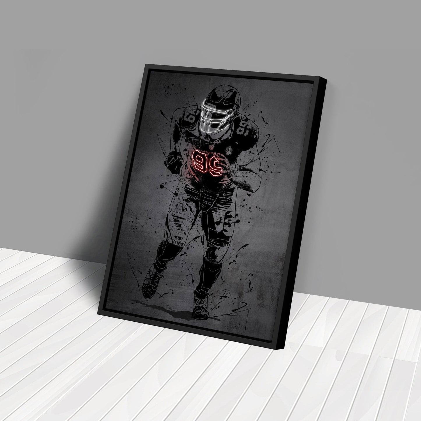 J.J. Watt Neon Canvas Art | Modern Wall Decor for Cardinals Fans