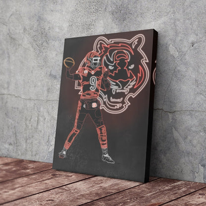 Joe Burrow Neon Canvas Art | Bengals Wall Decor